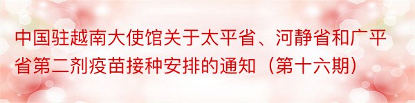 中国驻越南大使馆关于太平省、河静省和广平省第二剂疫苗接种安排的通知（第十六期）