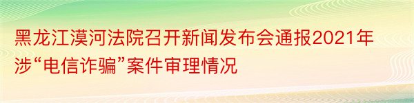 黑龙江漠河法院召开新闻发布会通报2021年涉“电信诈骗”案件审理情况
